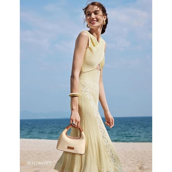 Elegant Brown Straw Crossbody Bag: Lightweight Raffia Purse for Day & Night - Picture 3 of 6